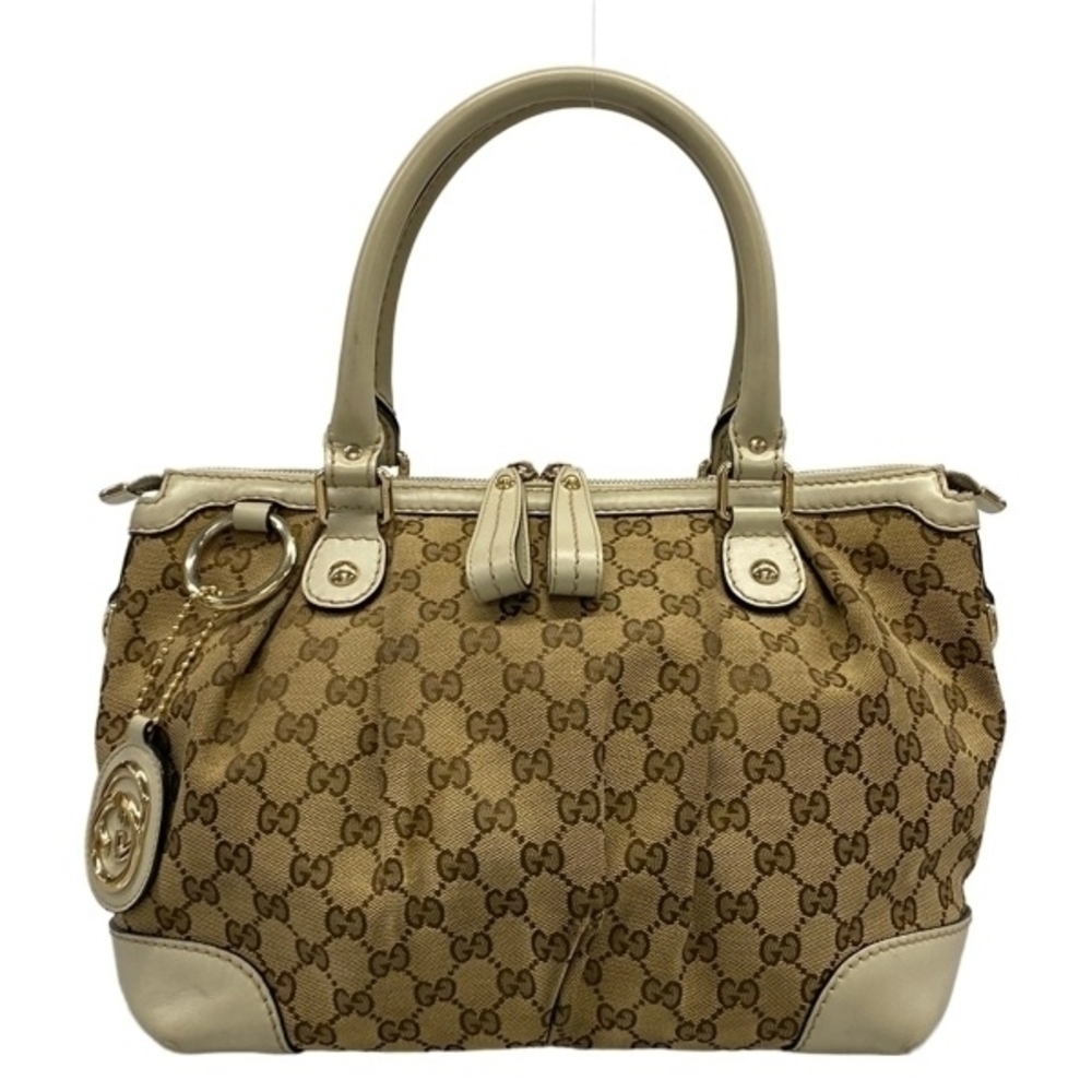 Gucci handbag Sukey GG leather beige dark brown gray bag